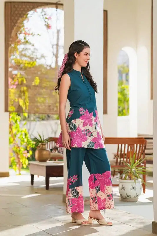 Emerald Blossom Printed Cotton Co-ord Set