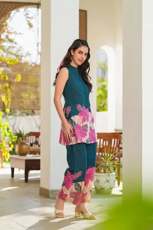 Emerald Blossom Printed Cotton Co-ord Set