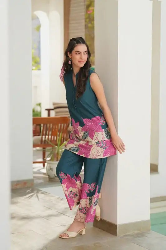 Emerald Blossom Printed Cotton Co-ord Set