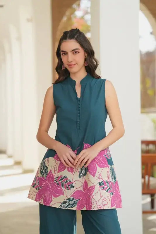 Emerald Blossom Printed Cotton Co-ord Set