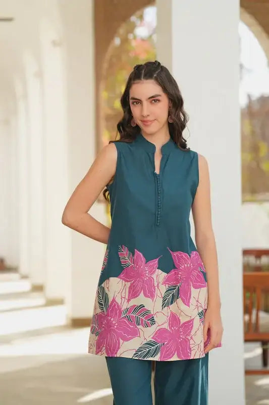 Emerald Blossom Printed Cotton Co-ord Set