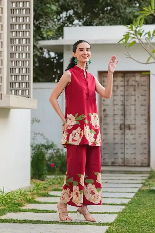 Crimson Blossom Cotton Co-ord Set