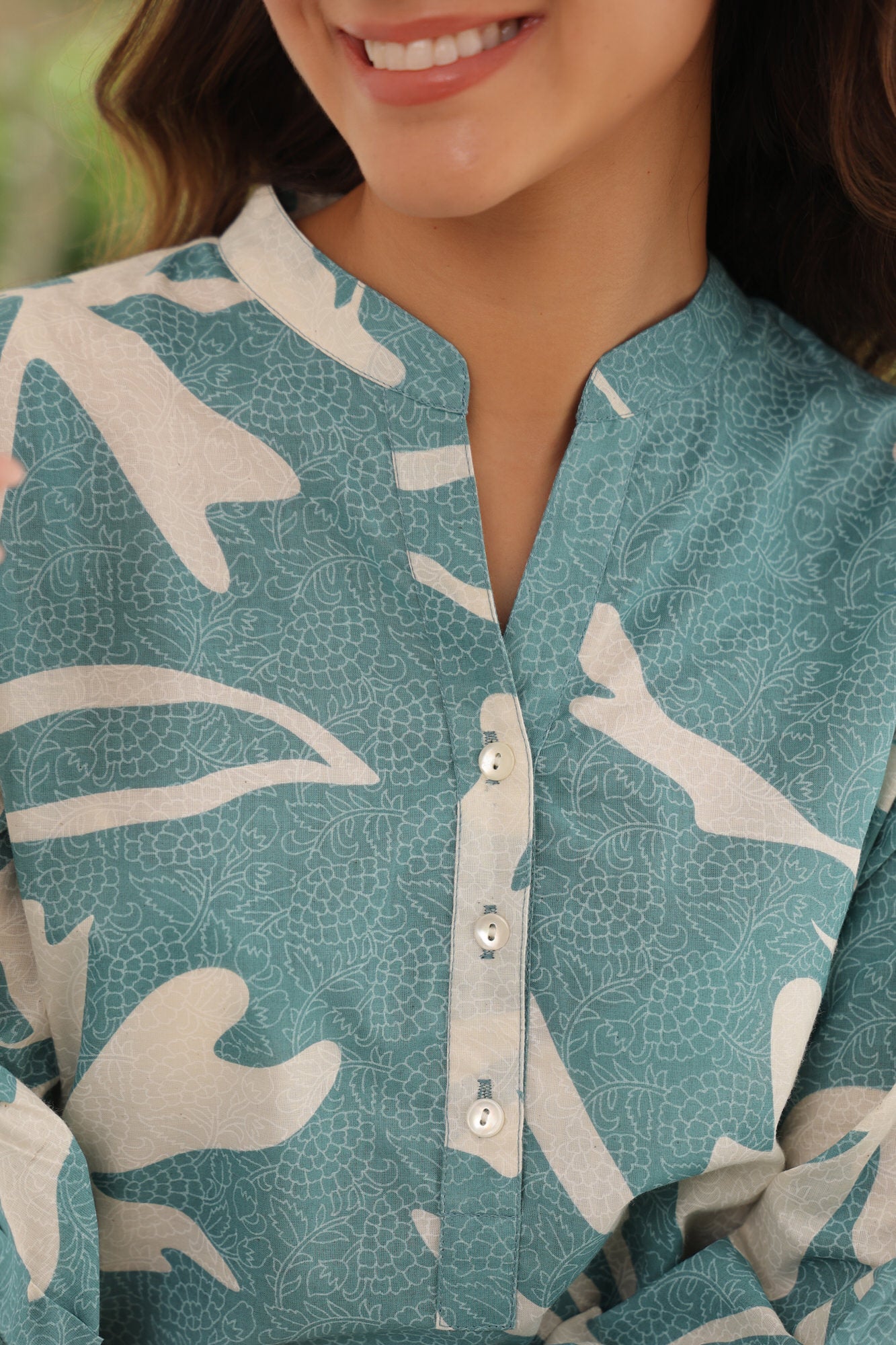 Leafy Elegance Blue Cotton Co-ord Set