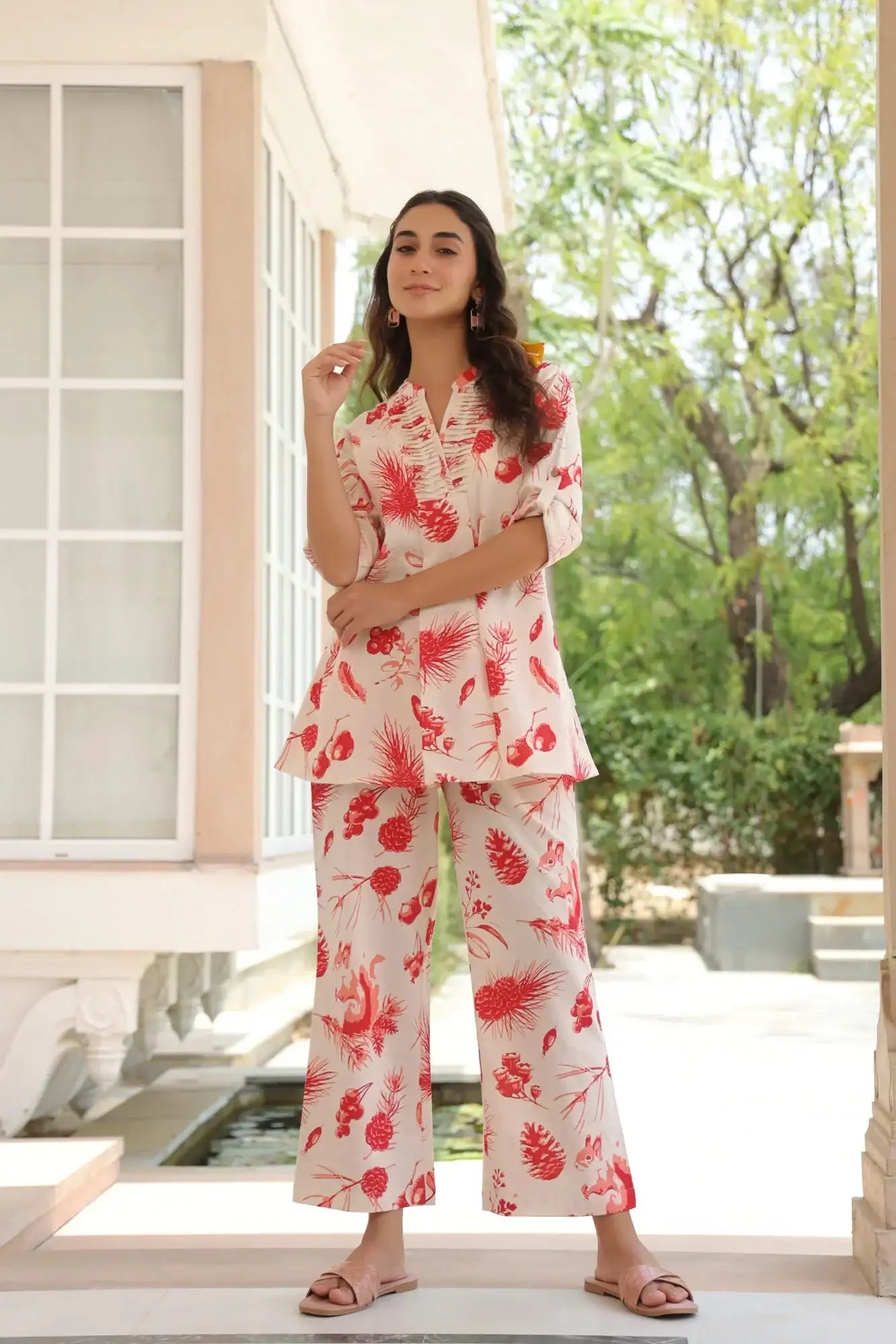 Scarlet Flora White Cotton Flex Co-ord Set