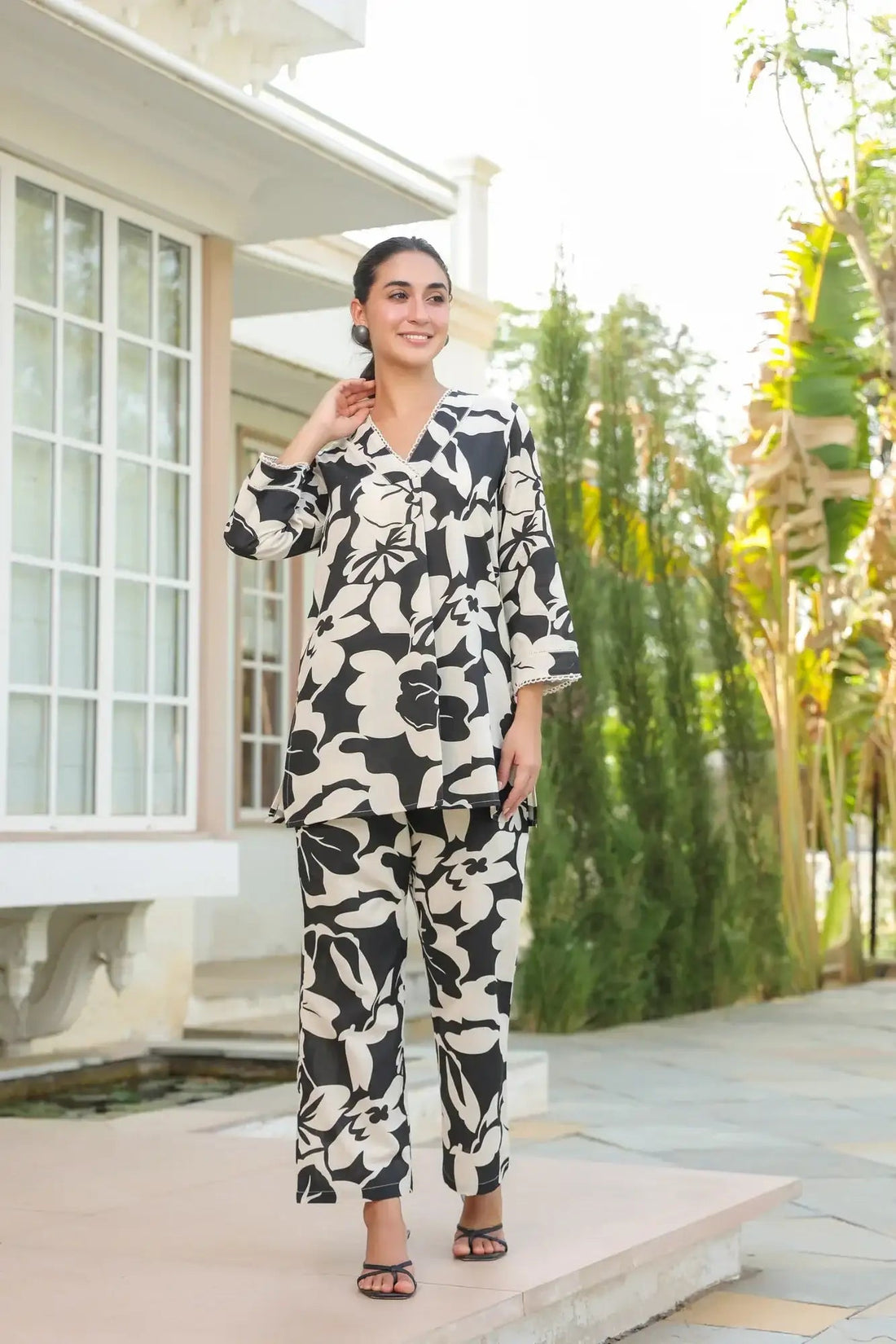 Noir Petals Black Cotton Flex Co-ord Set