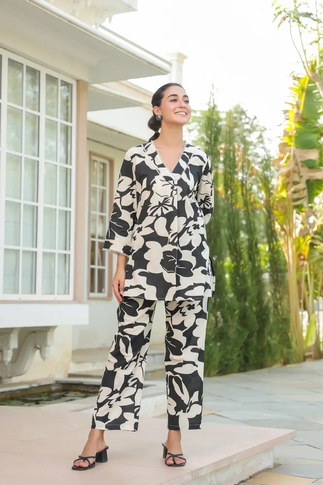 Noir Petals Black Cotton Flex Co-ord Set