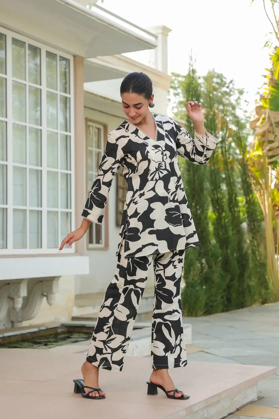 Noir Petals Black Cotton Flex Co-ord Set