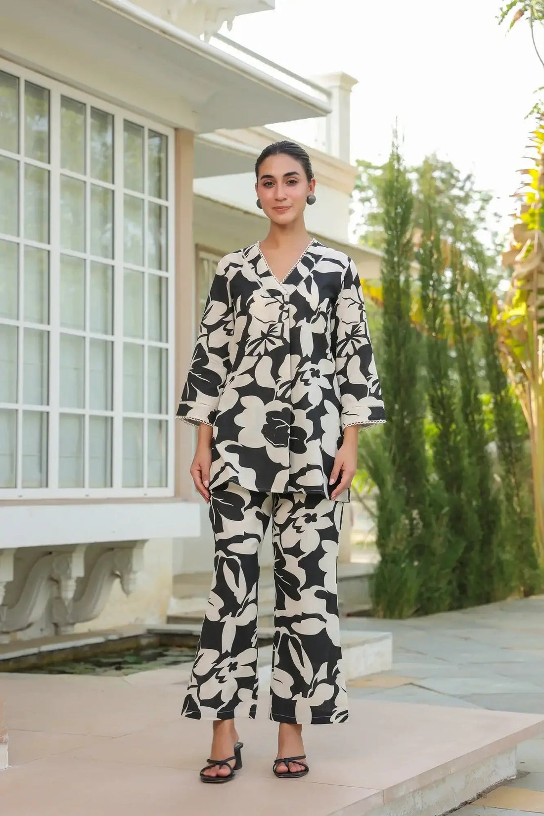 Noir Petals Black Cotton Flex Co-ord Set