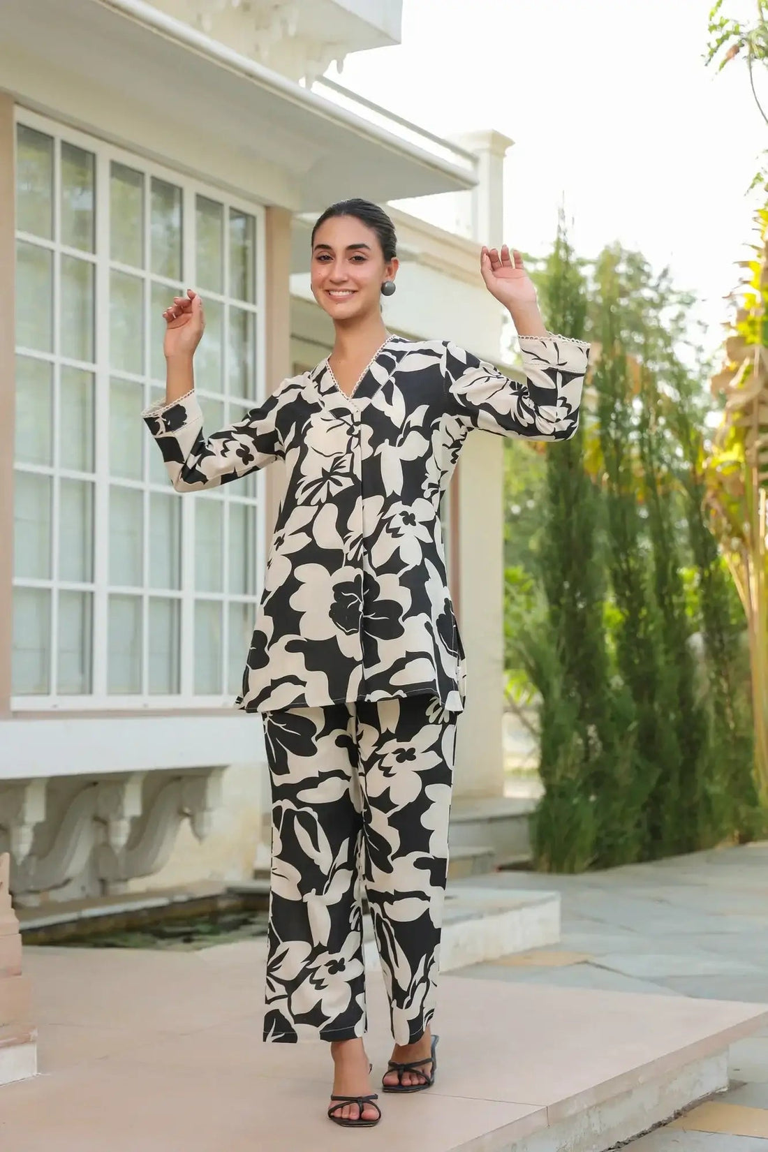 Noir Petals Black Cotton Flex Co-ord Set