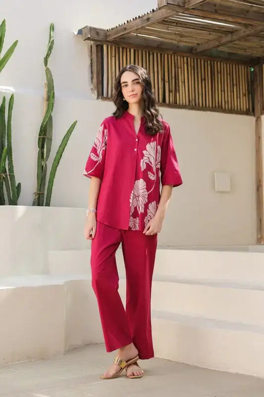 Cherry Red Cotton Co-ord Set