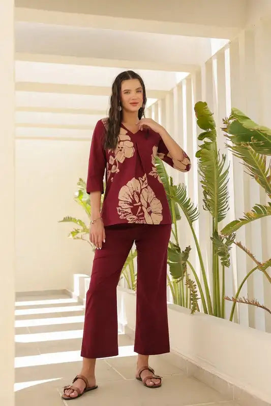 Burgundy Flora Cotton Co-ord Set