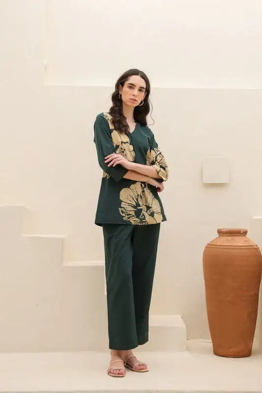 Dark Jungle Green Cotton Co-ord Set