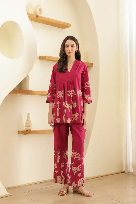 Rosé Tropical Mist Printed Cotton Co-ord Set