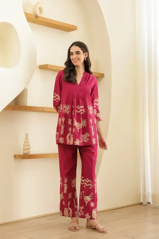 Rosé Tropical Mist Printed Cotton Co-ord Set