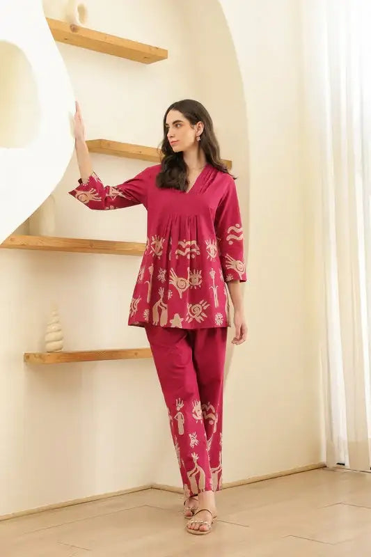 Rosé Tropical Mist Printed Cotton Co-ord Set