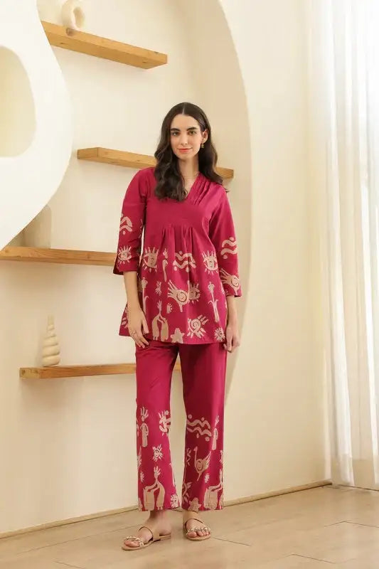 Rosé Tropical Mist Printed Cotton Co-ord Set