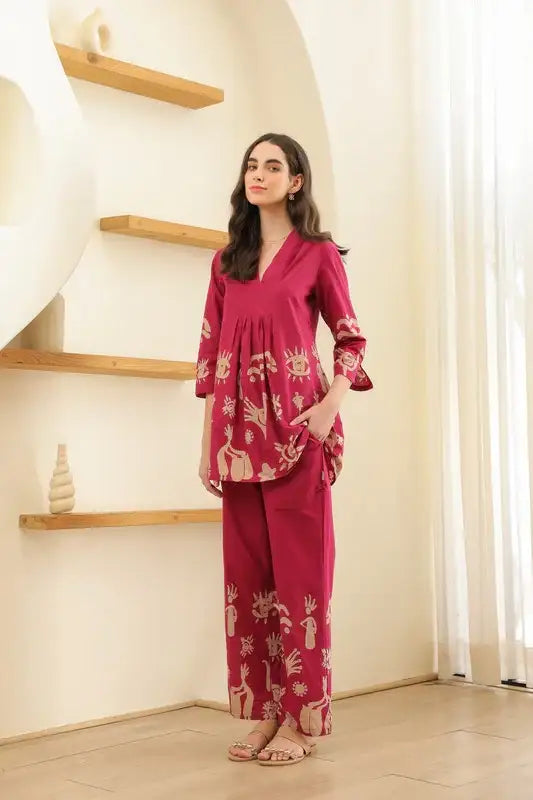 Rosé Tropical Mist Printed Cotton Co-ord Set