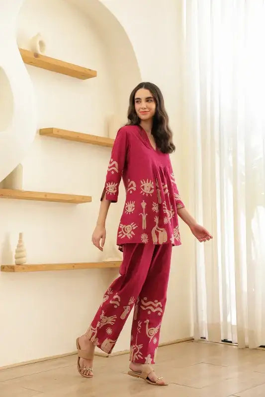 Rosé Tropical Mist Printed Cotton Co-ord Set