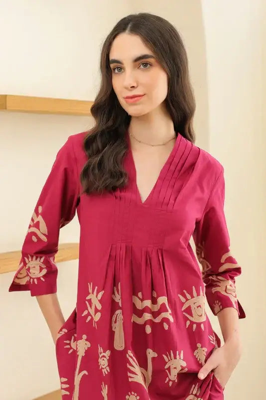 Rosé Tropical Mist Printed Cotton Co-ord Set