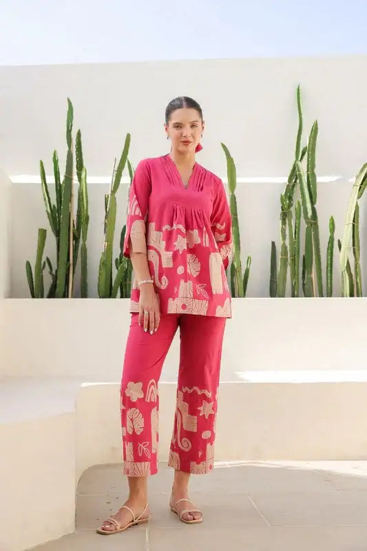 Vintage Pink Tropical Mist Cotton Co-ord Set