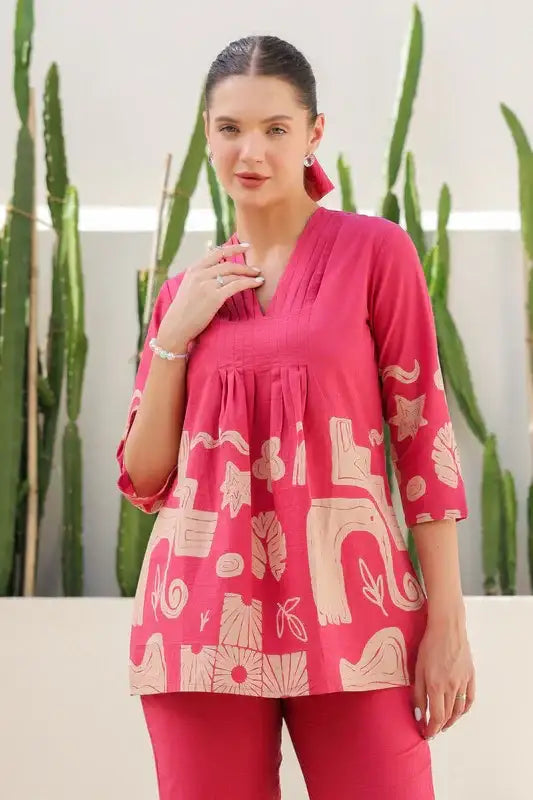 Vintage Pink Tropical Mist Cotton Co-ord Set