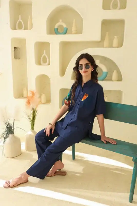 Sunlit Tropics Blue Cotton Co-ord Set