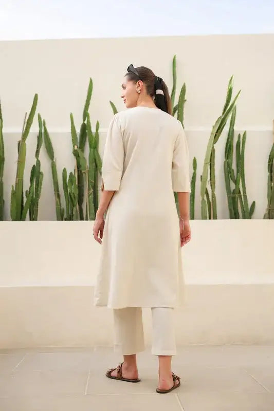 Floral Black & Beige Printed Cotton Flex Long Co-ord Set