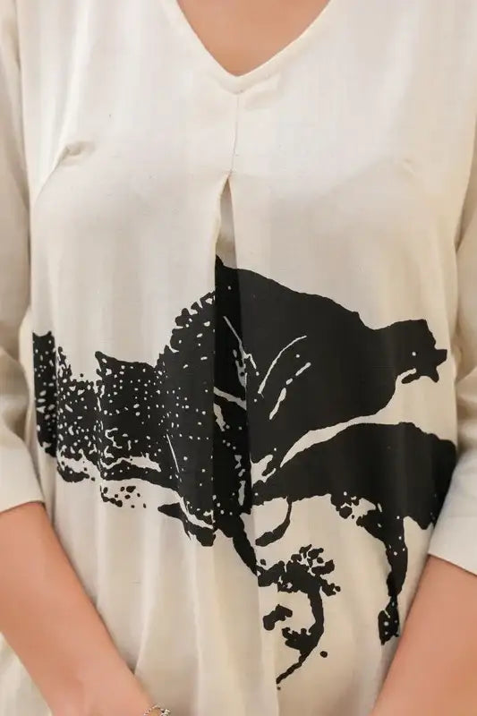 Floral Black & Beige Printed Cotton Flex Long Co-ord Set