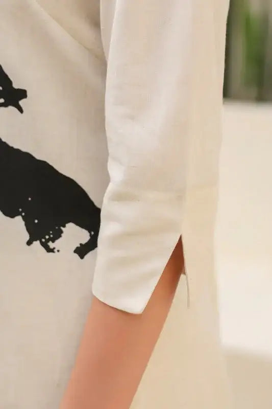 Floral Black & Beige Printed Cotton Flex Long Co-ord Set