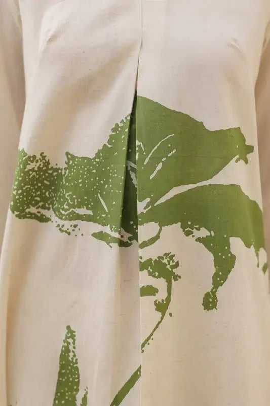 Floral Moss Olive & Off-White Printed Cotton Flex Co-ord Set