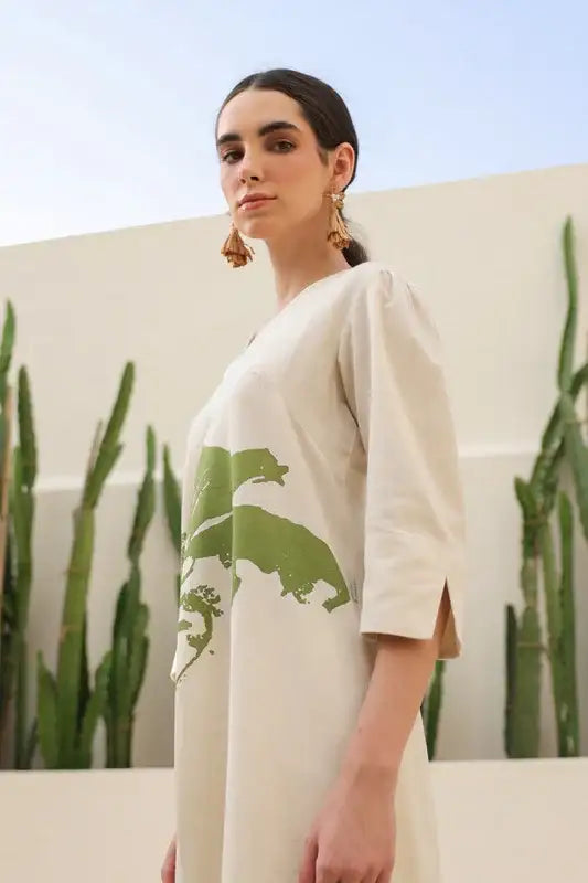 Floral Moss Olive & Off-White Printed Cotton Flex Co-ord Set