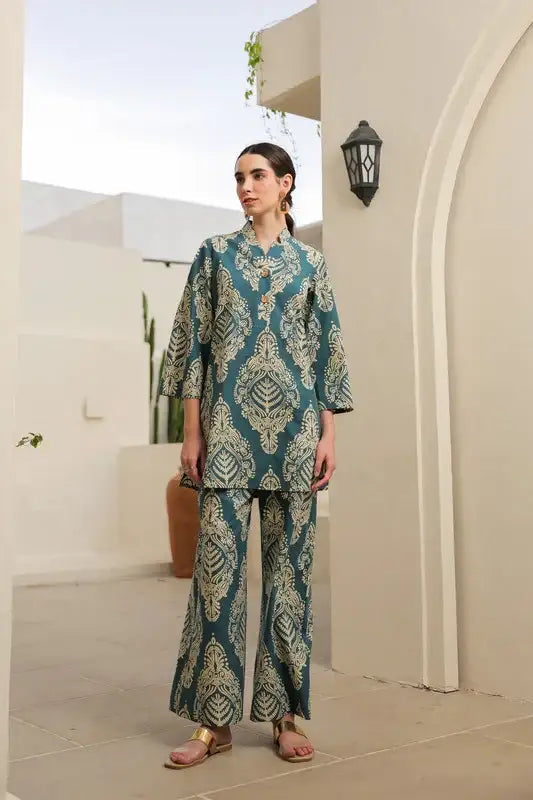 Teal Blossom Cotton Co-ord Set