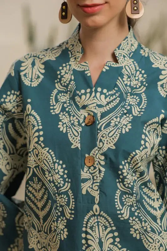 Teal Blossom Cotton Co-ord Set