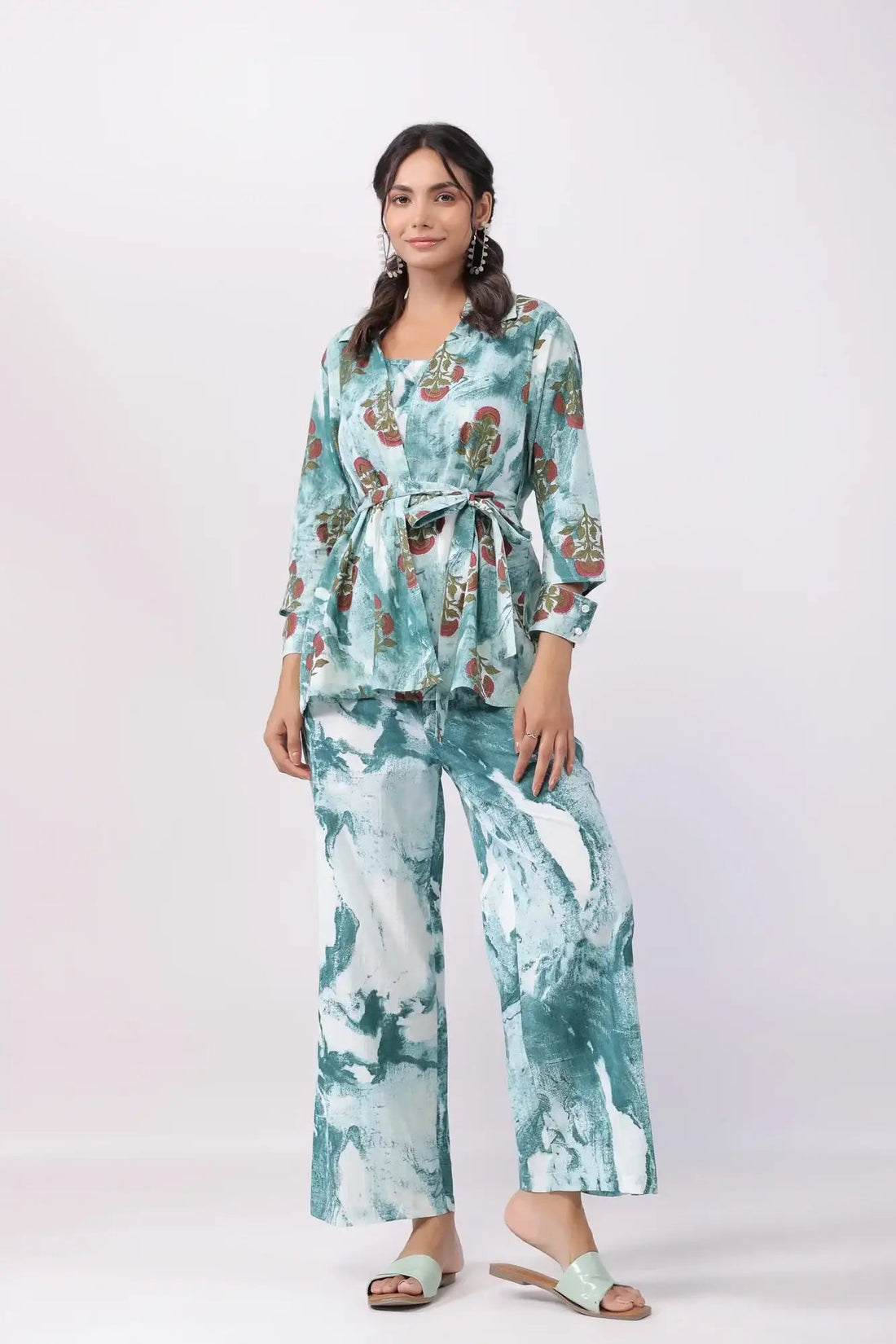 Sea Waves Green Three Piece Cotton Co-ord Set