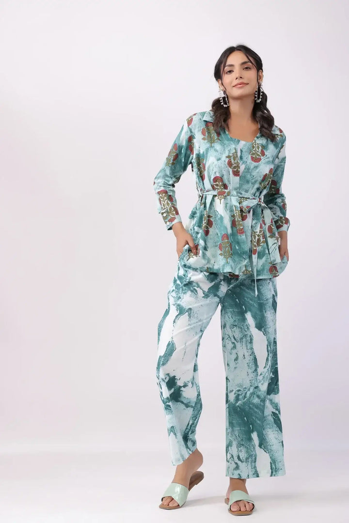 Sea Waves Green Three Piece Cotton Co-ord Set