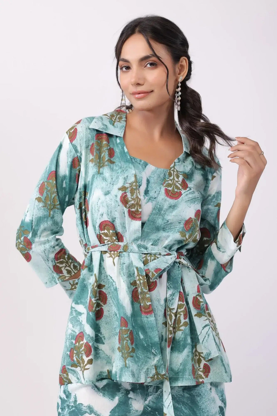 Sea Waves Green Three Piece Cotton Co-ord Set