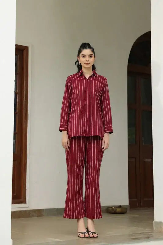 Wine Stripes Cotton Co-ord set