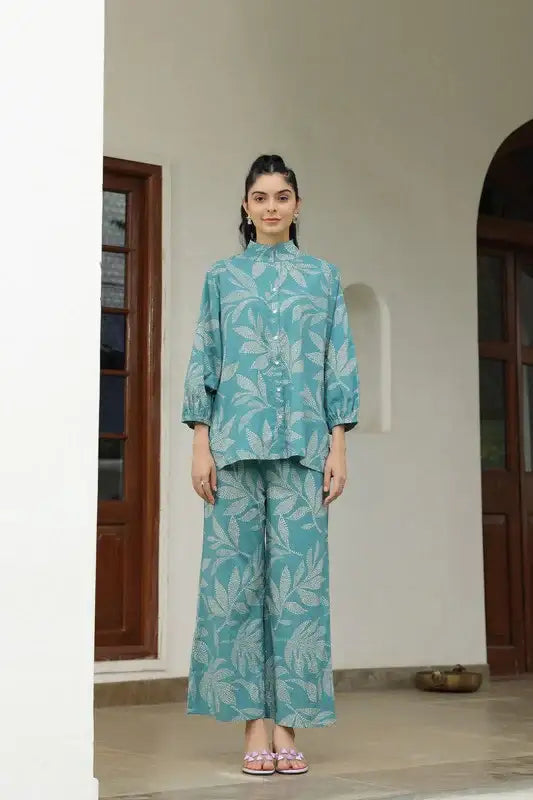 Petal Dot Harmony Blue Cotton Co-ord Set