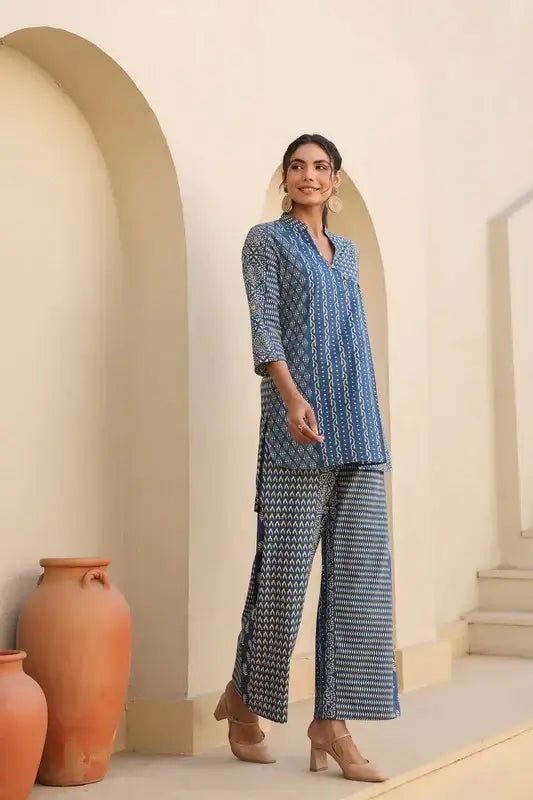 Indigo Elegance Cotton Co-ord Set