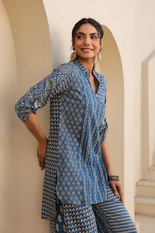 Indigo Elegance Cotton Co-ord Set