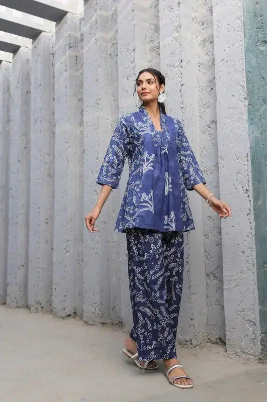 Indigo Breeze Printed Cotton Co-ord Set
