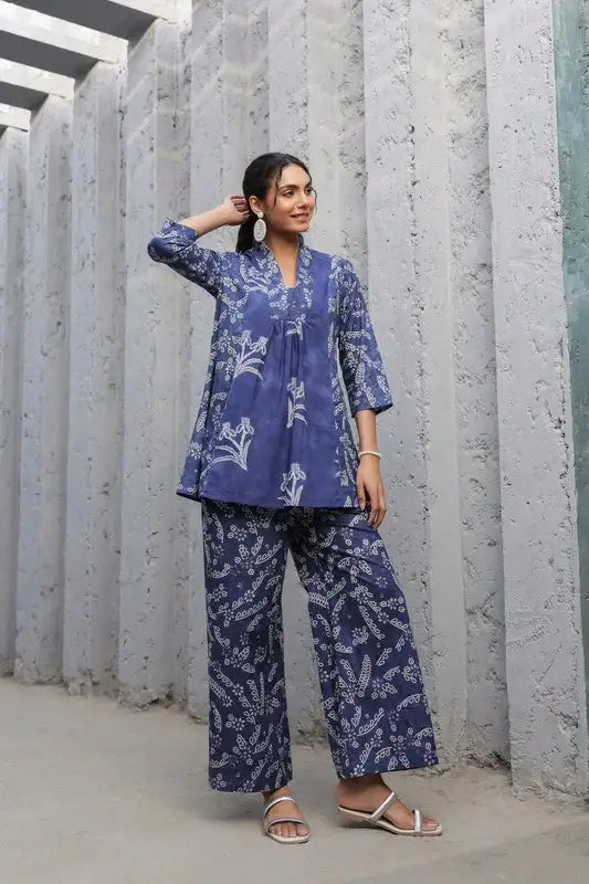 Indigo Breeze Printed Cotton Co-ord Set