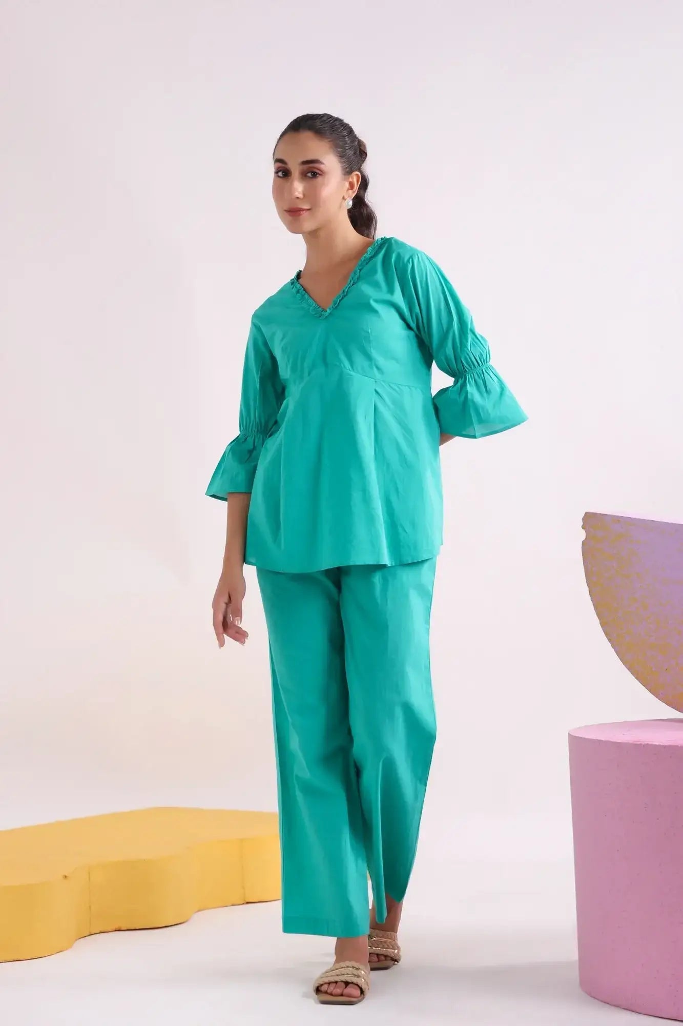 Aqua Green Ease Cotton Co-ord Set