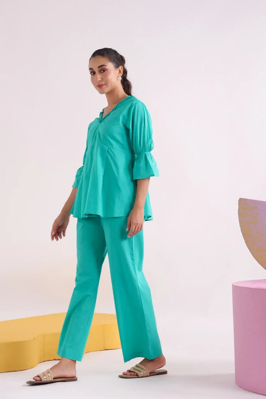 Aqua Green Ease Cotton Co-ord Set