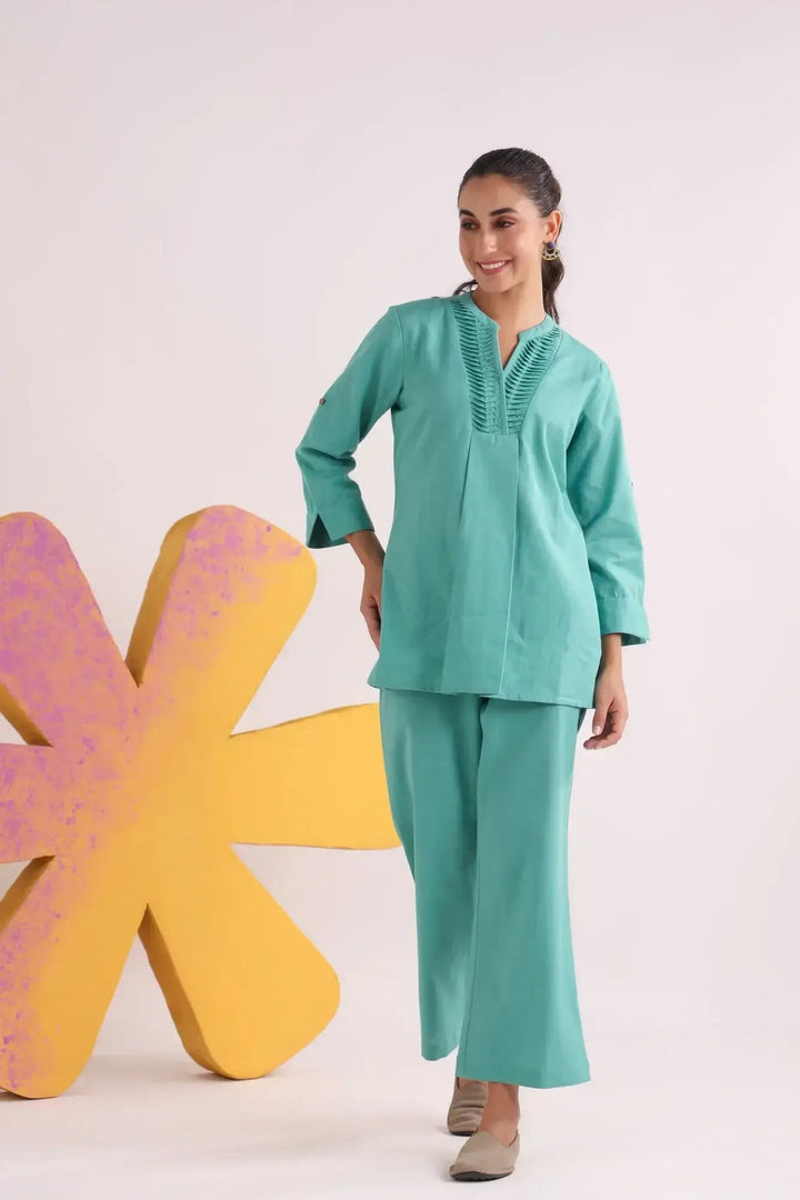 Teal Harmony Cotton Co-ord Set