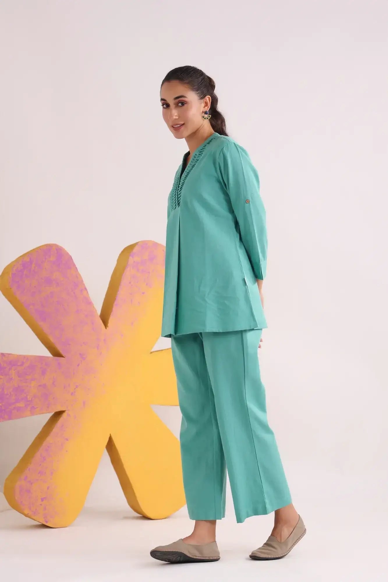 Teal Harmony Cotton Co-ord Set