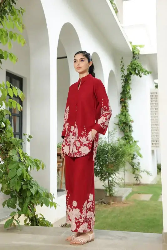 Forest Enchanment Maroon Printed Cotton Co-ord Set
