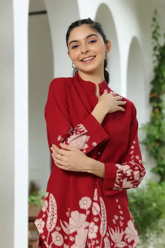 Forest Enchanment Maroon Printed Cotton Co-ord Set