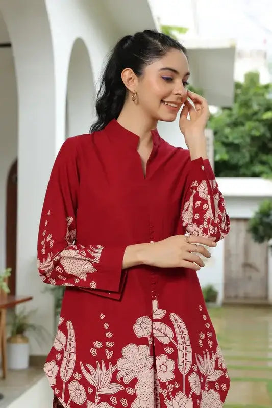 Forest Enchanment Maroon Printed Cotton Co-ord Set