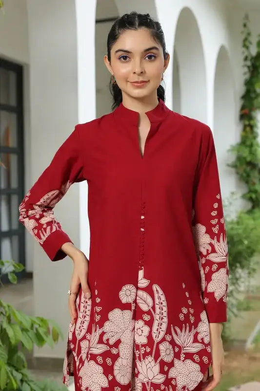 Forest Enchanment Maroon Printed Cotton Co-ord Set